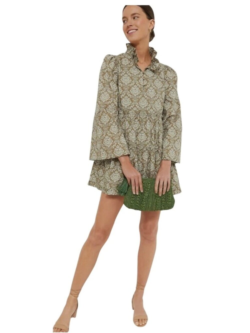 Hyacinth House Moss Printed Russell Mini Dress in Olive New Womens